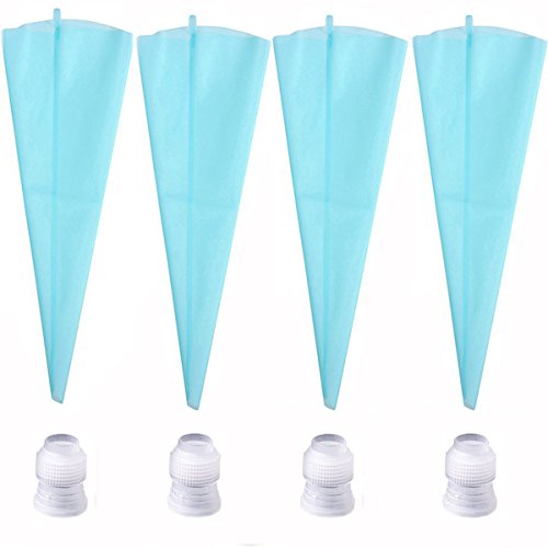 PASTRY BAG - 4 PIECES -16 Inch Silicone Cake / Cupcake Decorating Piping Icing Bags with 4 Pieces Icing Couplers Set - Large 16 Inch and Easy to Grip - For Baking Supplies - By YUYIKES (16") â€¦