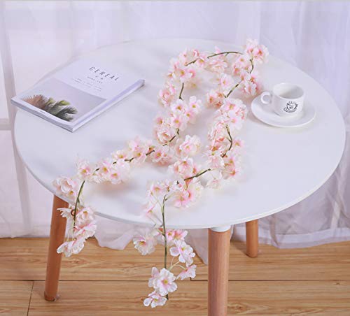 Lmeison Artificial Cherry Blossom, Fake Cherry Blossom Flowers Pink Hanging Vine Silk Garland Wreath for Wedding Arch Decor Wedding Party Decor, 3 Pack - Thumbnail 6