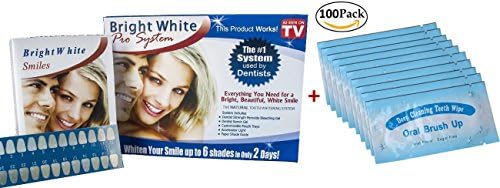 Impressive Bright White Smile Professional Strength Teeth Whitening Kit for At-Home and In-Office Use and 100pcs Finger Teeth Wipes Oral Brush Ups Mint Flavor