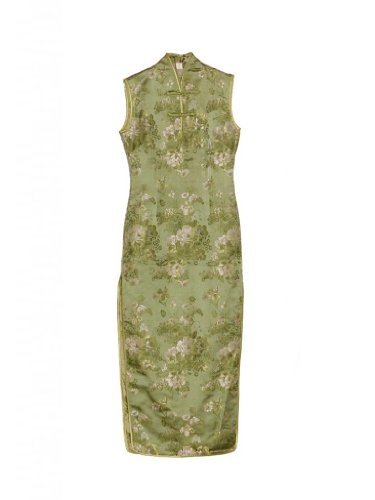 GoodOrient Women's Spring Green Peony Calf Length Chinese Dress/Party Dress/Customized Service For Free