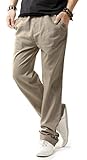 TBMPOY Men's Linen Casual Elastic Loose Fit Straight Pants Yoga Beach Summer Trousers