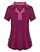 Miagooo Women's Lapel Collar V Neck 2-Button Short Sleeve Casual Polo Shirt