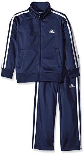 adidas Little Boys' Iconic Tricot Jacket and Pant Set, Navy/White, 7