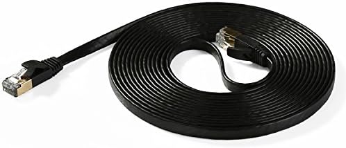 Hexagon Network - Ethernet Cable Cat7 Flat 15ft Black, Shielded (STP) Network Cable Cat 7 Flat Slim Ethernet Patch Cable, Internet Cable With Snagless RJ45 Connectors - 15 Feet Black