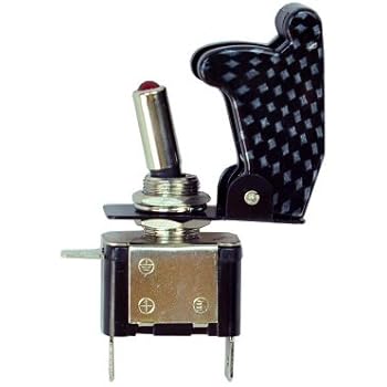 HOTSYSTEM Blue LED Aircraft Type Carbon Fiber Car Automotive SPST Toggle Illuminated On / off Switch Button 12V