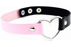 Heart Leather Choker Punk Necklace Goth Soft PU Collar for Women Men Girls Adjustable, onesize, Leather, No Gemstone