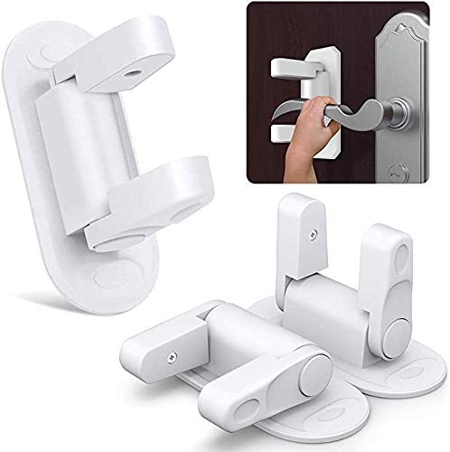 3 PCS White Door Lever Lock | SACONELL Child Safety Handles Locks, Self-Adhesive Baby Proofing Cabinet, Cupboard, Window, Drawer and Dresser Closet Knob Locks Latches