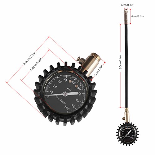 High-precision Tire Pressure Gauge (60-100 PSI) ,Premium Braided Hose, Solid Brass Hardware, Best For Any Heavy Duty Car, Truck, Motorcycle, RV and so on (Gold, 100psi)