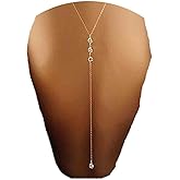 Yheakne Wedding Crystal Backdrop Necklace Gold CZ Y Lariat Necklace Chain Long Rhinestone Y Necklace Bridal Back Necklace Body Jewelry for Women