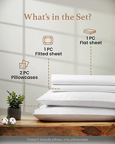 100% Egyptian Cotton Bed Sheets Queen, 1000 TC Cooling Sheets, 4 Pc White Queen Bed Sheets Set, 16 inch Deep Pocket Queen Sheet Set, Bedsheets Queen Size Set with 2 Pillowcases, Fitted & Flat Sheet