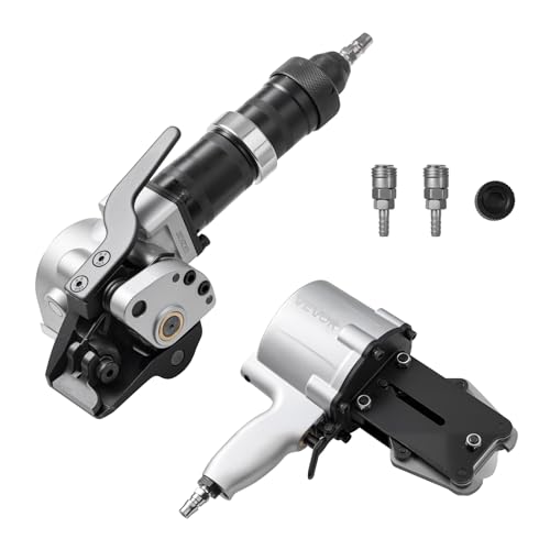 VEVOR Pneumatic Steel Strapping Machine, 8500 N Tension Force, Metal Strapping Tool Tensioner and Cutter Sealer for 19 mm Width Metal Belt, Heavy Duty Split Type Baler for High Tensile Packaging