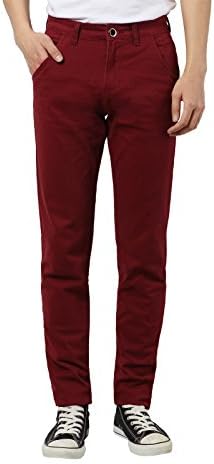 Slim J Men's Solid Color Slim Straight Long Trouser Pants w/ Pockets REDWINE 34