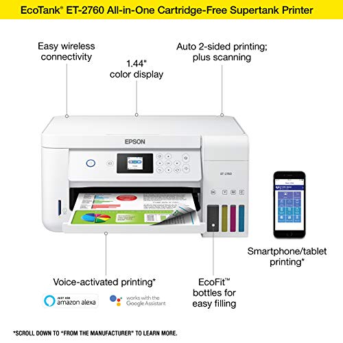 Epson EcoTank ET-2760 Wireless Color All-in-One Cartridge-Free Supertank Printer with Scanner and Copier