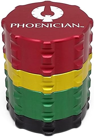 Phoenician Herbal Grinder - Small 4 Piece - Rasta with 2 Rolling Paper Depot Doobtubes
