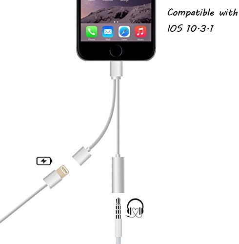 2 in 1 Lightning Adapter for iPhone 7/7 plus - Compatible with IOS 10.3 System, Cell Connectors Lightning Charger and 3.5mm Earphone Stereo Jack Cable Adapter for iPhone 7/7 Plus/6s/65/5s/5c
