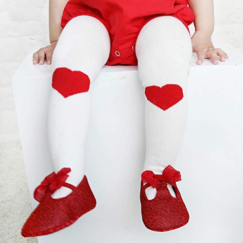 Ehdching Lovely White-Red Heart Knit Legging Pant Tights for Newborn Baby Infant Toddler Girls 12-36 Months