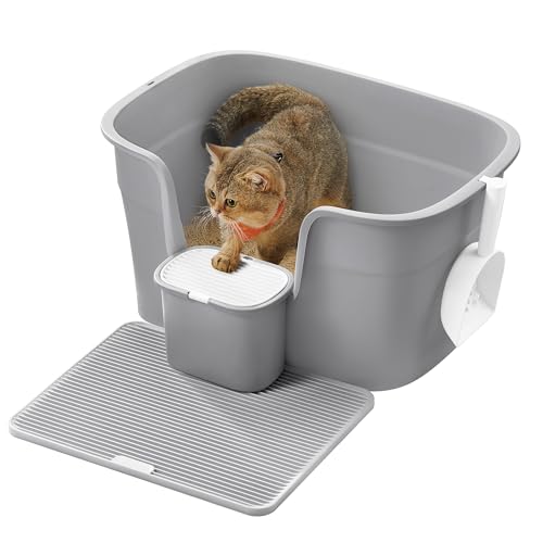 Feandrea Litter Box for Large Cats, Extra Large Litter Box for Home with Multiple Cats, Includes Scoop, Scoop, Dove Grey PPT003G01