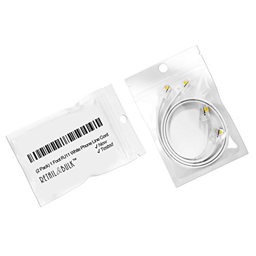 (2 Pack) 12 Inches Short Telephone Cable Rj11 Male To Male Phone Line Cord (1 Foot, White)