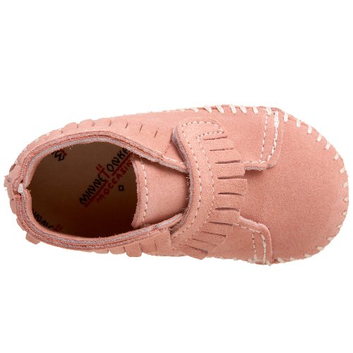 Minnetonka Front Strap Bootie (Infant/Toddler),Pink,1 M US Infant