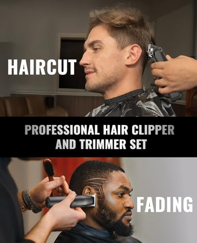 Jack&Rose Clippers and Trimmers Set, Cordless Hair Clippers, Beard trimmer for Men Hair Cutting Kit, Rechargeable Electric Hair Clippers, IPX7 Waterproof Hair Trimmer with Travel Bag (Black)