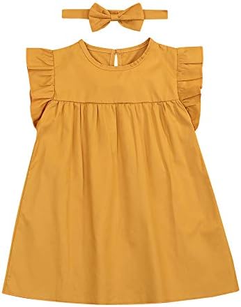 BabiBeauty Baby Girl Ruffle Dress Newborn Girl Long Sleeve Dresses Infant Girl Solid Casual Princess Party Dress + Headband