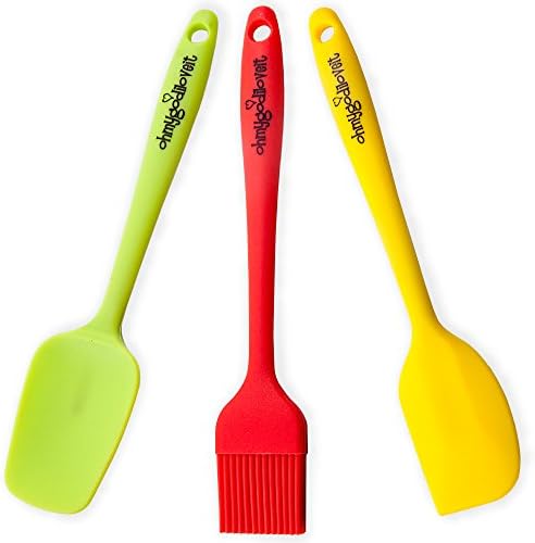 3 Piece Silicone Spatula and Brush Set (Red, Yellow, Green)