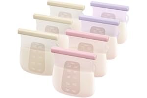 JELLY RURU JellyRuru 7 PCS Reusable Breast Milk Storage Bags, 8.5oz 250ml Standard Silicone Breastmilk Freezer Storage Container, Leak-Proof & Self-Standing Milk Bags, Baby Food Bags