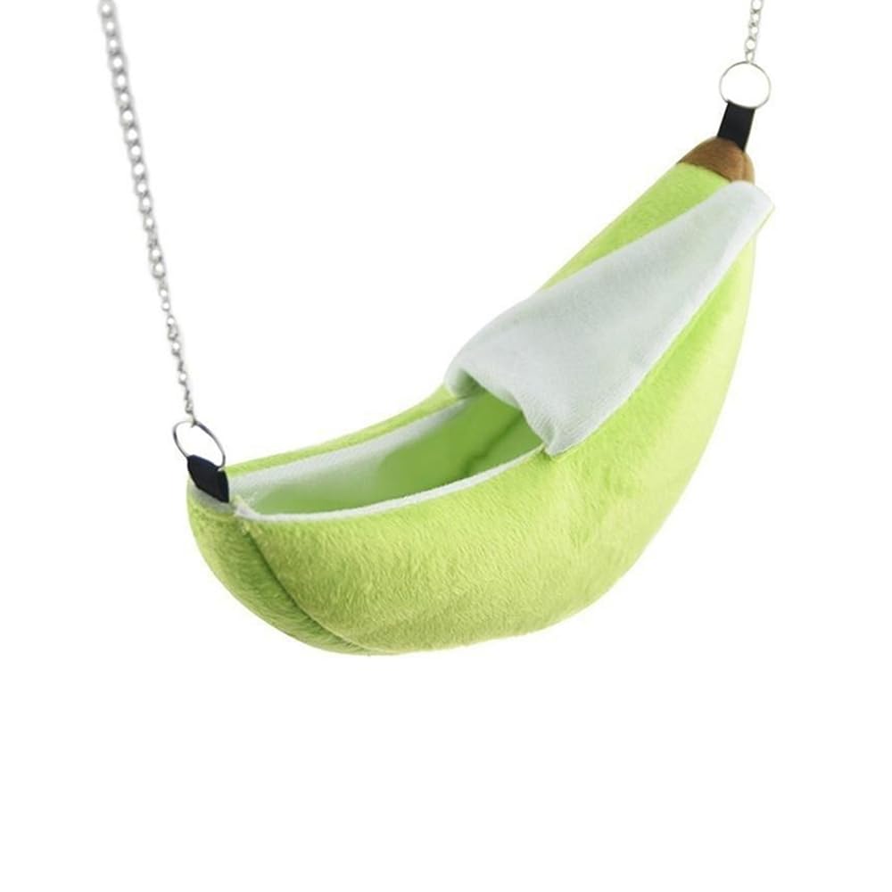 Sarini Banana Hamster Bed House – Hanging Swing Bed for Hamsters, Sugar Gliders, Squirrels, Hedgehogs, Rats, and Small Birds – Warm Cage Nest Accessories in Banana Green