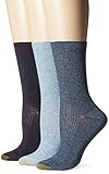 Gold Toe Women's Non-Binding Extended Size Rib Crew Sock, Chambrey/Navy Marl/Navy, 10-12 (Pack of 3)