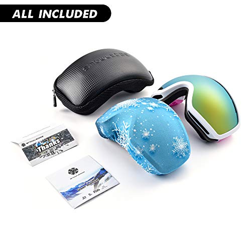 Snowledge Ski Snowboard Goggles with UV400 Protection, OTG Skiing Snowboarding Goggles of Double Spherical Lens with Anti-Fog Ski Goggles for Men, Women, Helmet Compatible Snow Goggles