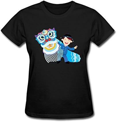 Susueky Women's Boy Playing The Chinese Lion Dance Short Sleeve T shirt S