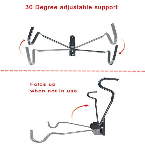 Saurka Foldable Bike Wall Mount, Bike Rack Wall, Bicycle Horizontal Mounting Hanger for Indoor Storage - Hook Angle Adjustable