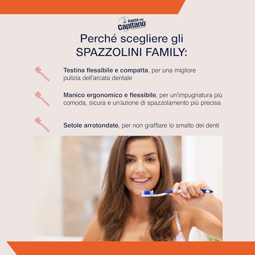 Pasta del Capitano, Family Toothbrush with Soft Bristles, Reaches Hard Corners, Removes Bacterial Plaque Without Damaging Nail Polish