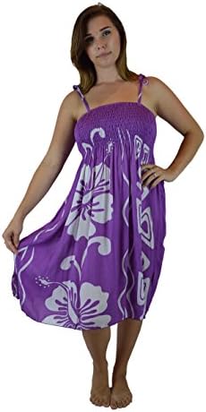 Island Style Elastic Dress - Tribal Hibiscus (Purple)