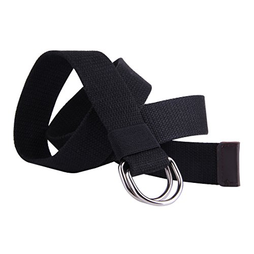 JINIU Canvas Belt Military Style D RING Buckle solid color 1.5" wide CAB2 BLACK 55"Long