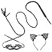 Biubee Black Halloween Leather Whip- Cat Woman Whip Costumes Whip Cosplay Accessories with Cat Woman Lace Eye Mask and Lace Ear Headband for Halloween Themed Party 1.8m