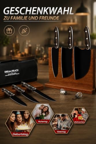 Dream Reach Kitchen Knives, Chef Knife Set 6 Pieces Stainless Steel with a Sharpener and Case for Meat, Vegetables, Barbecue and Outdoor