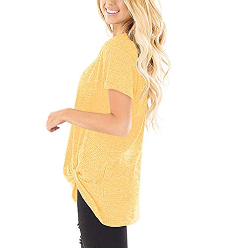 Toimothcn Women Solid Long Sleeve T-Shirt Casual Loose Knot Blouse Tops Plus Size(Yellow2,XXL) - Thumbnail 3
