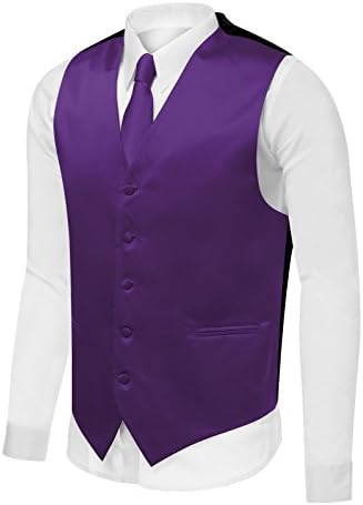 Azzurro Men's Dress Vest Set Neck Tie, Hanky for Suit or Tuxedo, XX-Large, Purple V8