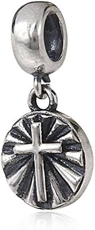 Charmstar Lucky Religious Series Dangle Charm Authentic Antique 925 Sterling Silver Bead Fit European Style Spiritual Bracelet or Necklace (Cross Symbol of Faith Pendant)