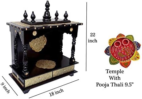 The DNA Group Wooden Temple Pooja Mandir Brass Fitted Hand Polished Pooja Mandap Rajasthani Wall Hanging Handmade Temple Home & Office (Size - 18x9x22 inch)