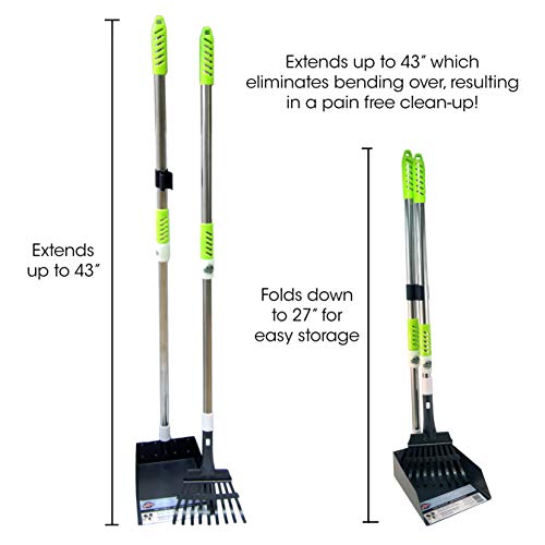 Spotty Aluminum Telescoping Metal Handled Poop Tray with Rake Sturdy