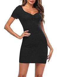 TORARY Vestido corto de manga corta sexy para mujer Deep V