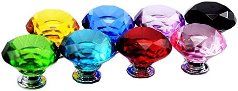 8 pcs 40MM Glass Cabinet Knob, Elegant Diamond Shape Crystal Handle for Cupboard Bin Closet (8 colors)