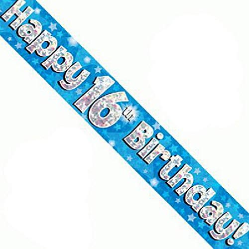 16th Birthday Blue Holographic Banner by Signature Balloons