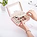 Longess Jewelry Box Organizer Faux Leather Jewelry Case Various Compartments with Mirror for Rings Earrings Necklace Bracelets Birthday Gifts for Girls Women (Pink)