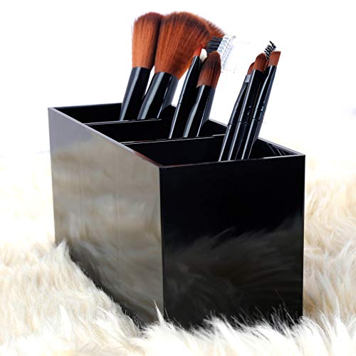 Dseap Makeup Brush Holder Organizer Acrylic, 3 Compartments Make up