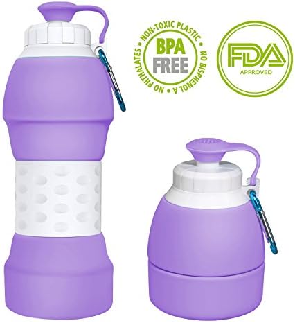 Ecosylife Collapsible Silicone Water Bottle - Portable Light Weight Anti Leakage BPA Free Medical Food Grade Sports Traveling Water Bottle(Purple)
