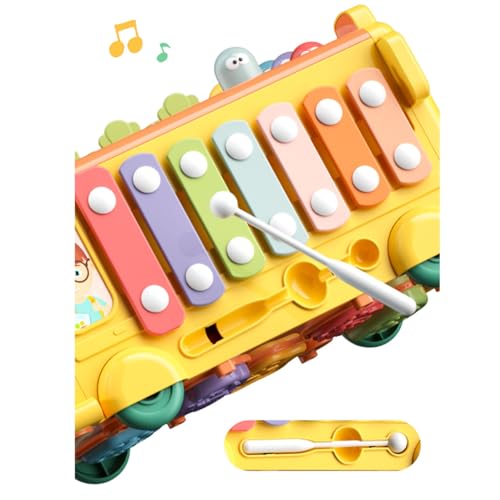 AM ANNA 12-in-1 Montessori Toy for 1-3 Year Old Baby Boys Girls - Hammering Pounding Harvest School Bus With Gears, Teaching Clock, Fishing Game and Color Matching - Gift for Kids