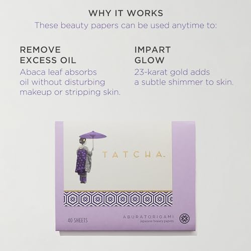 Tatcha Aburatorigami Blotting Papers: 100% Natural Abaca Leaf & Gold Flakes Absorb Excess Oil (40 Pack)